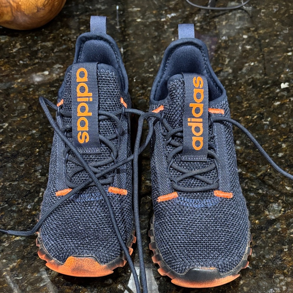 Adidas Dark Blue and Bright Orange Knit Sneakers